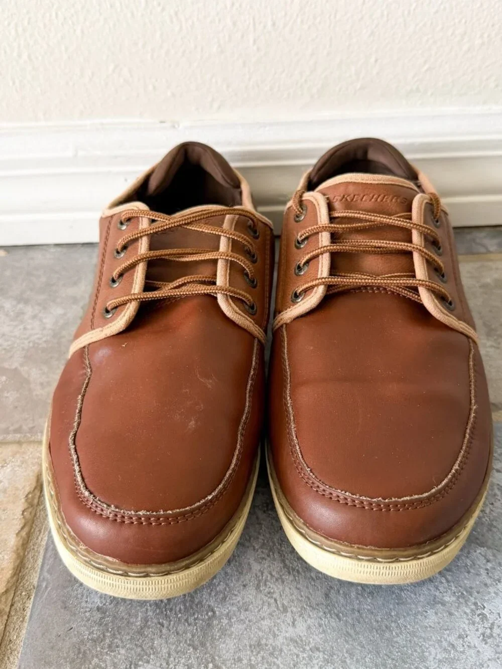Skechers Lanson Nelvan Mens 9.5 Brown Leather Lace Up Casual Shoes